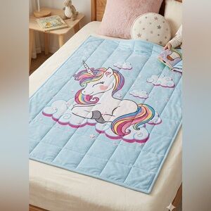 Buzio 5lb Girls Blue Weighted Blanket Minky Unicorn Sensory Calming 33”by 46”